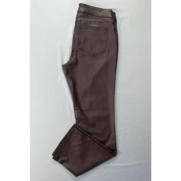 NYDJ Lift/Tuck Marilyn Straight Coated Faux Leather Jeans. Brown, Women's 8. EUC - Picture 1 of 9